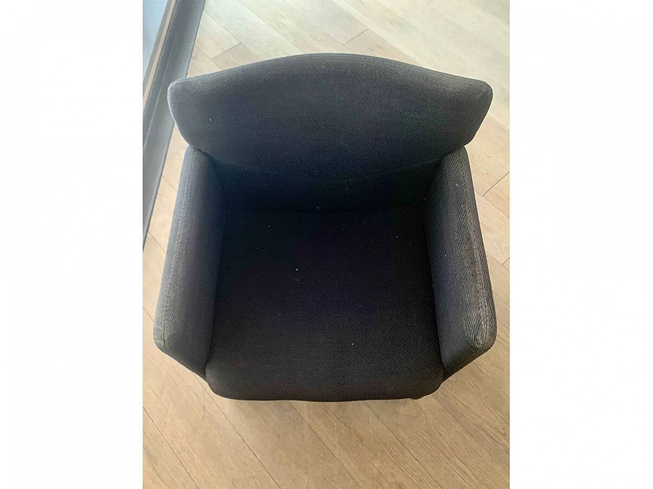 3 Black fabric armchairs with casters by Tecno, 1980s 8
