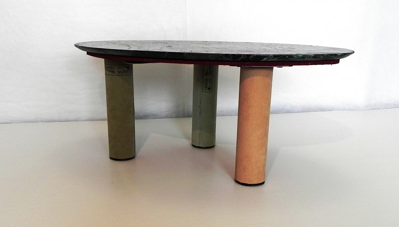 Tavolino ovale con piano in marmo Verde Alpi e gambe in alcantara, anni '2000 8
