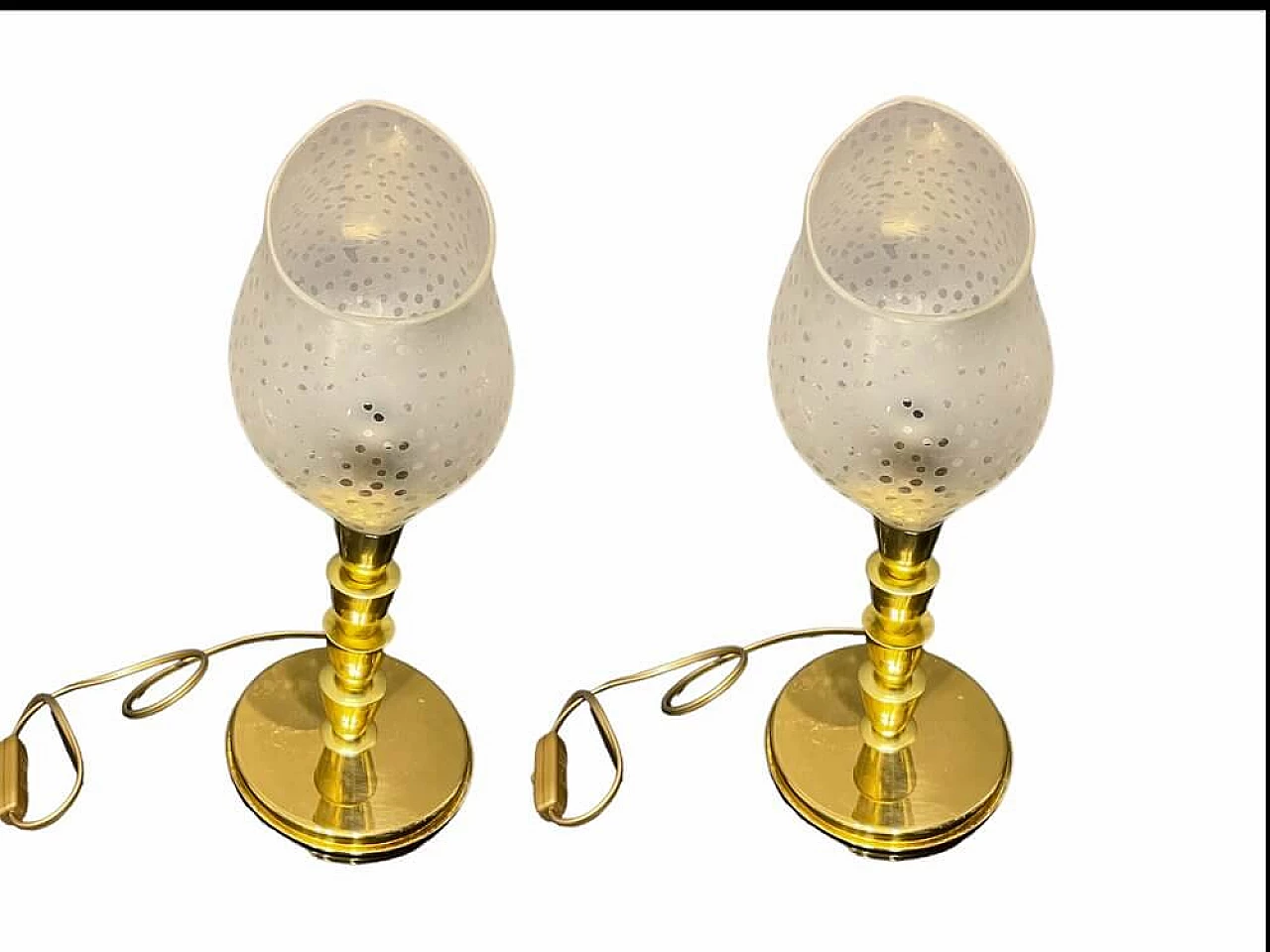 Coppia di lampade da tavolo in vetro di Murano e ottone, anni '80 1