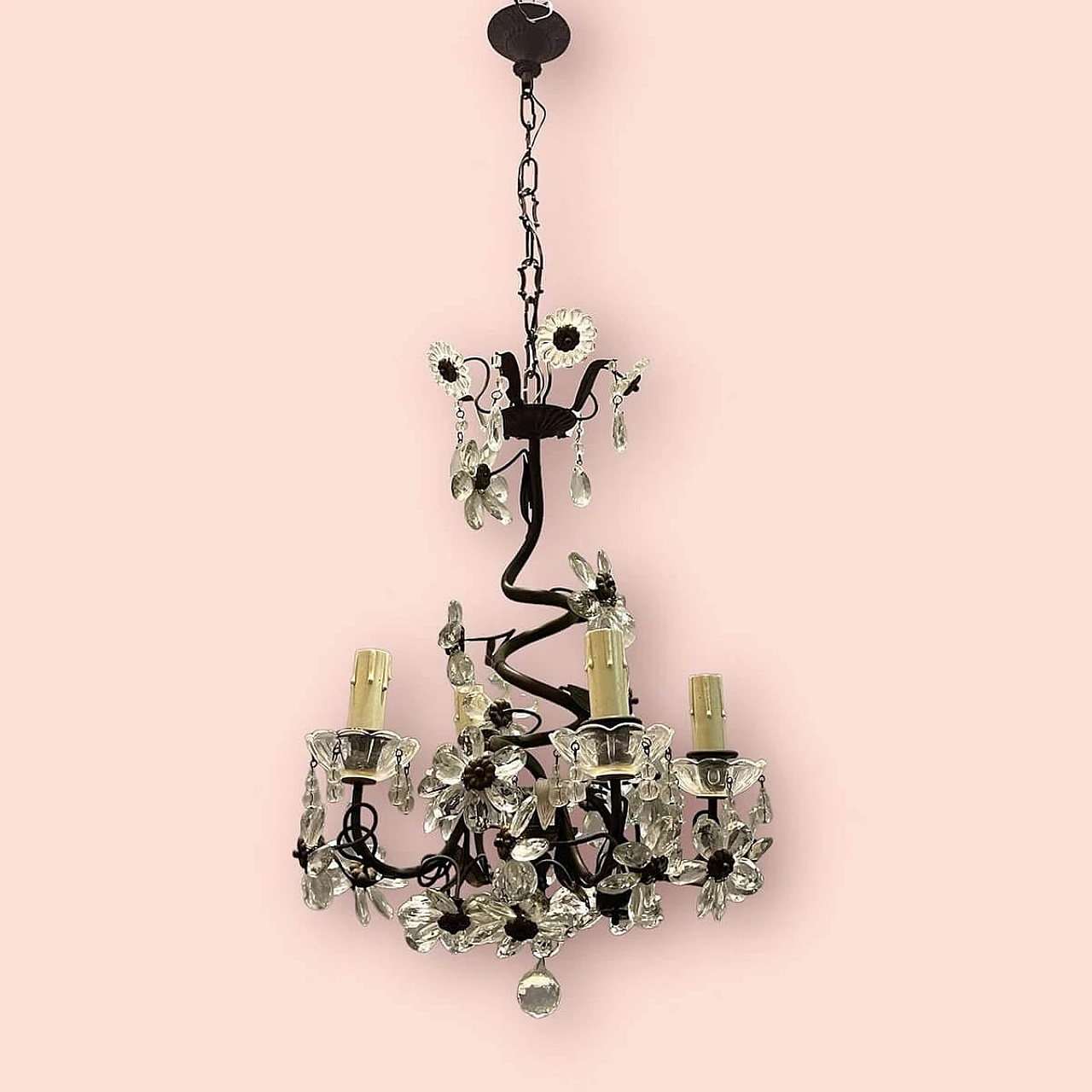 Crystal flower chandelier by Maison Bagues, 1940s 1