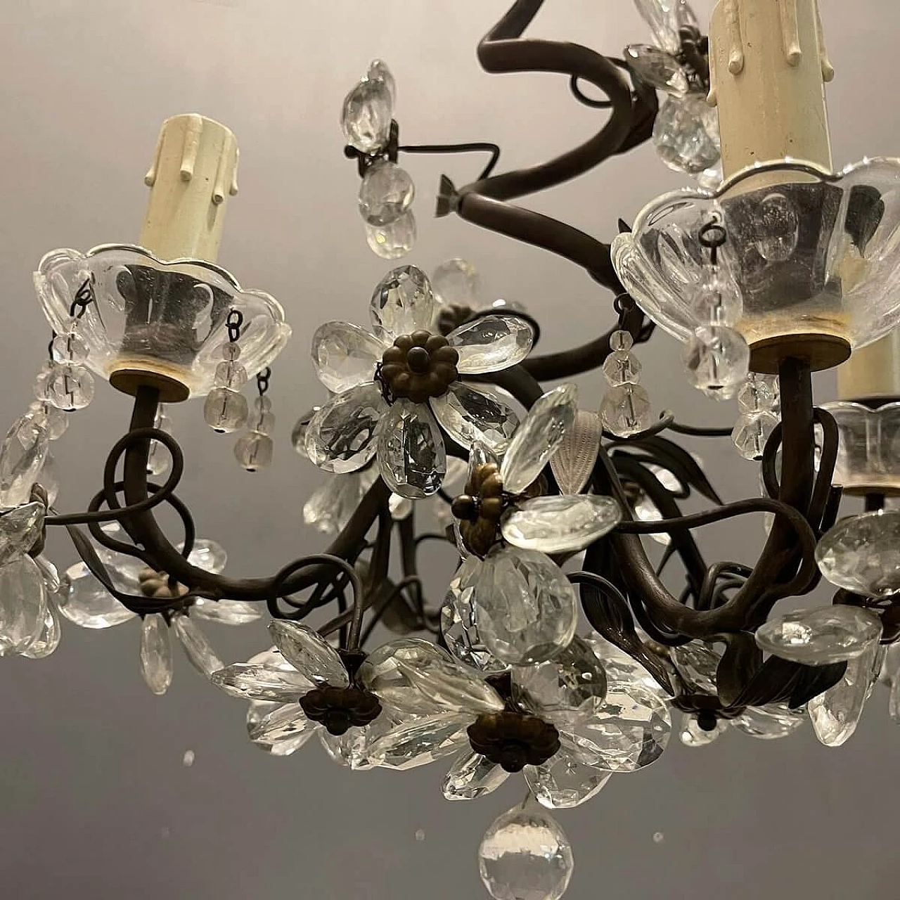 Crystal flower chandelier by Maison Bagues, 1940s 2