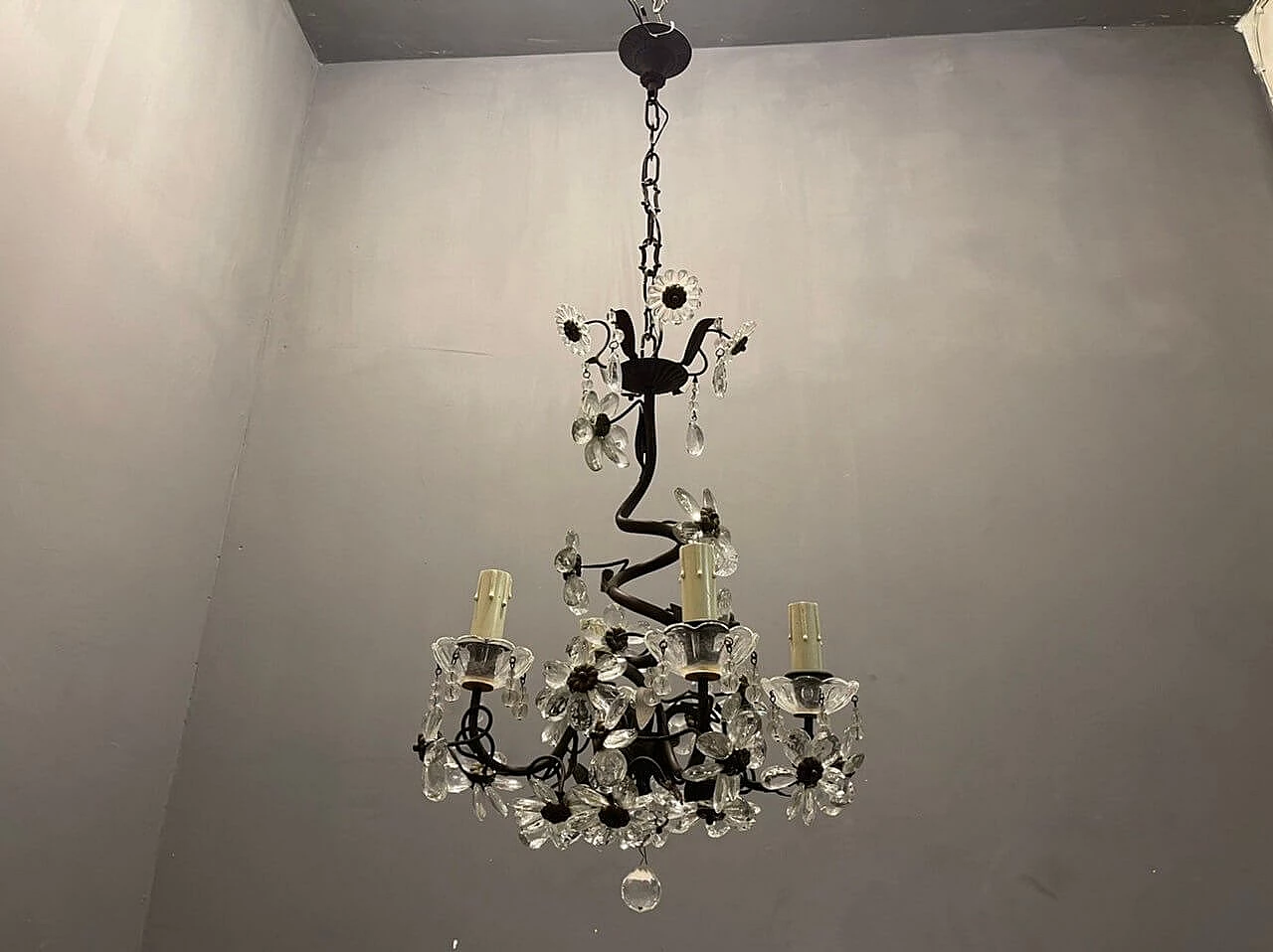 Crystal flower chandelier by Maison Bagues, 1940s 3