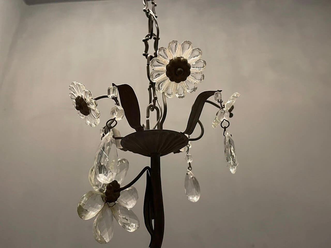 Crystal flower chandelier by Maison Bagues, 1940s 4