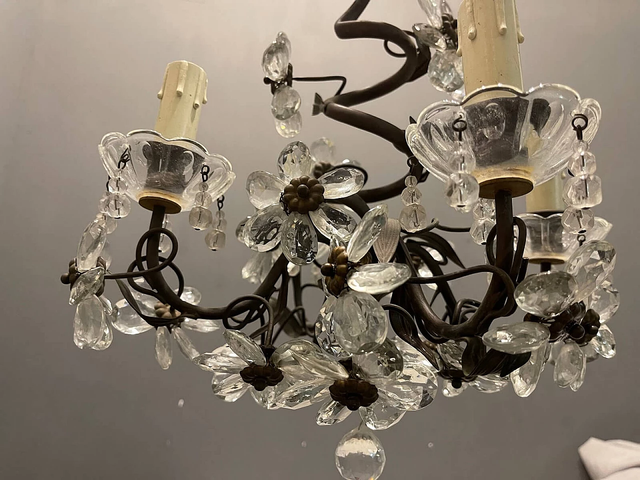 Crystal flower chandelier by Maison Bagues, 1940s 5
