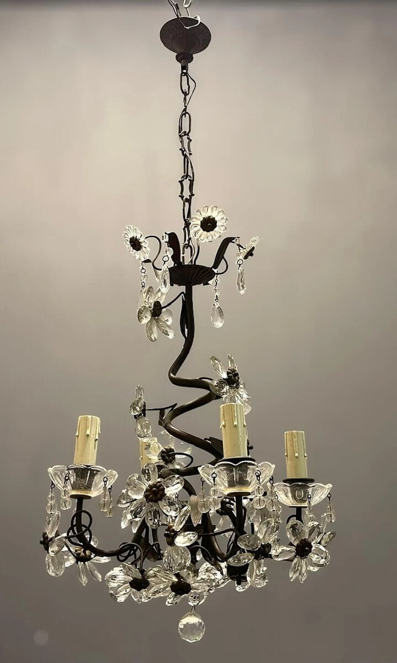 Crystal flower chandelier by Maison Bagues, 1940s 6