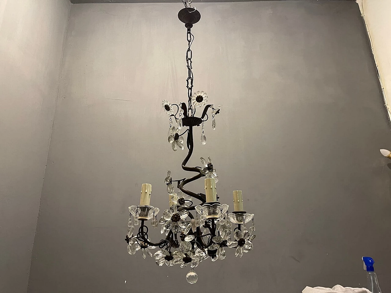 Crystal flower chandelier by Maison Bagues, 1940s 7