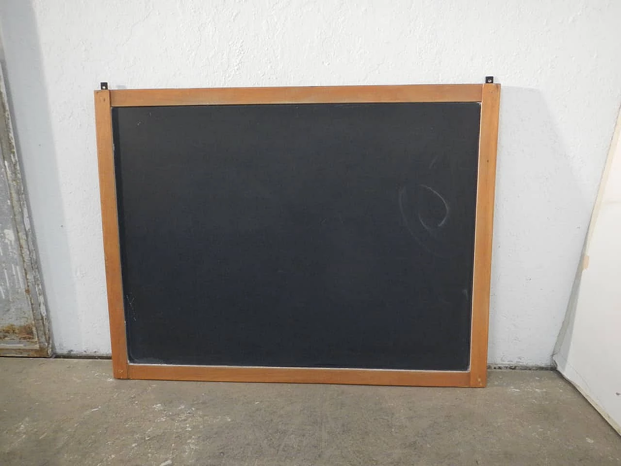 Wall-mounted school blackboard with beech frame, 1980s 1