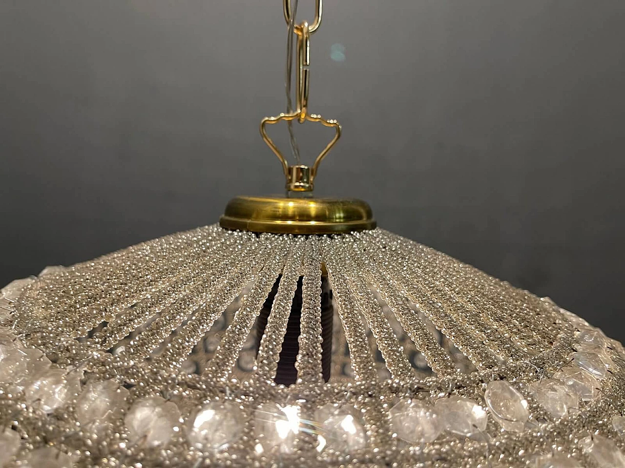 Coppia di lampade a sospensione con perline di cristallo, anni '80 4