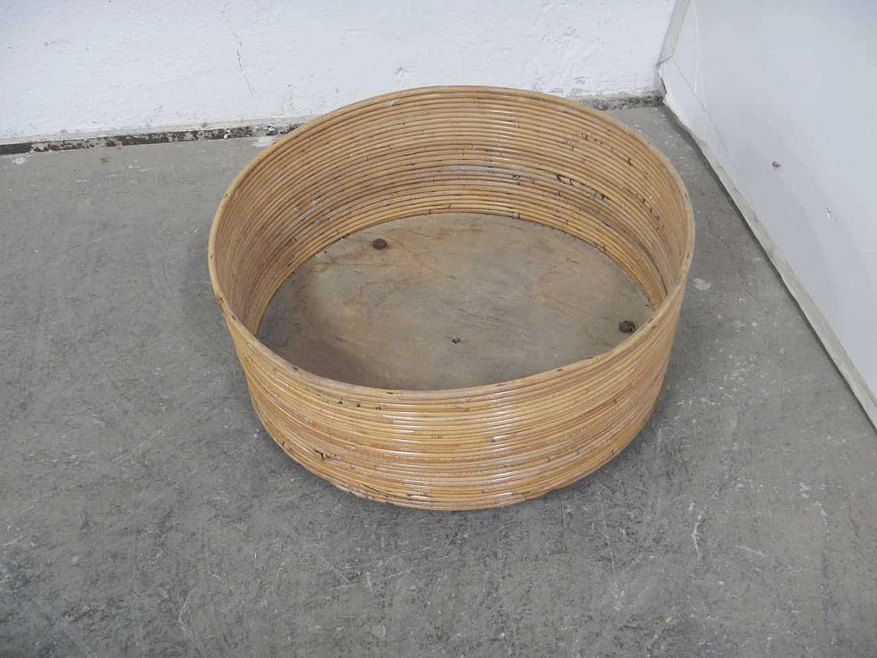 Rattan flower stand with wheels, 1970s 1