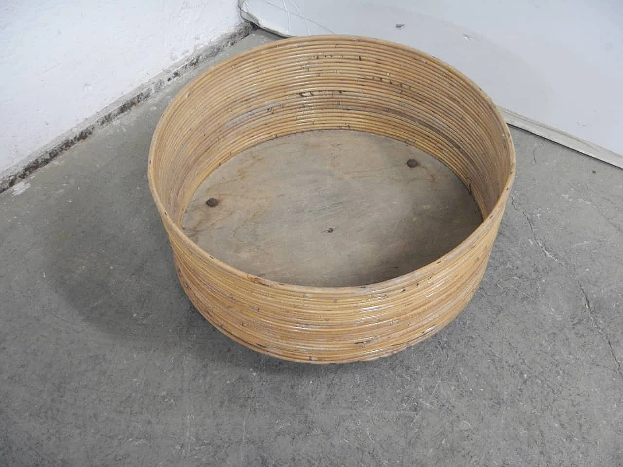 Rattan flower stand with wheels, 1970s 2