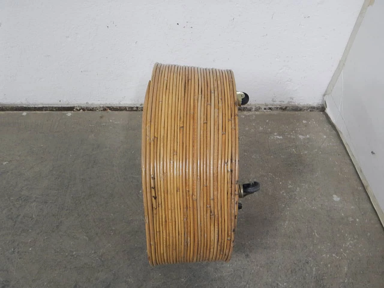 Rattan flower stand with wheels, 1970s 5