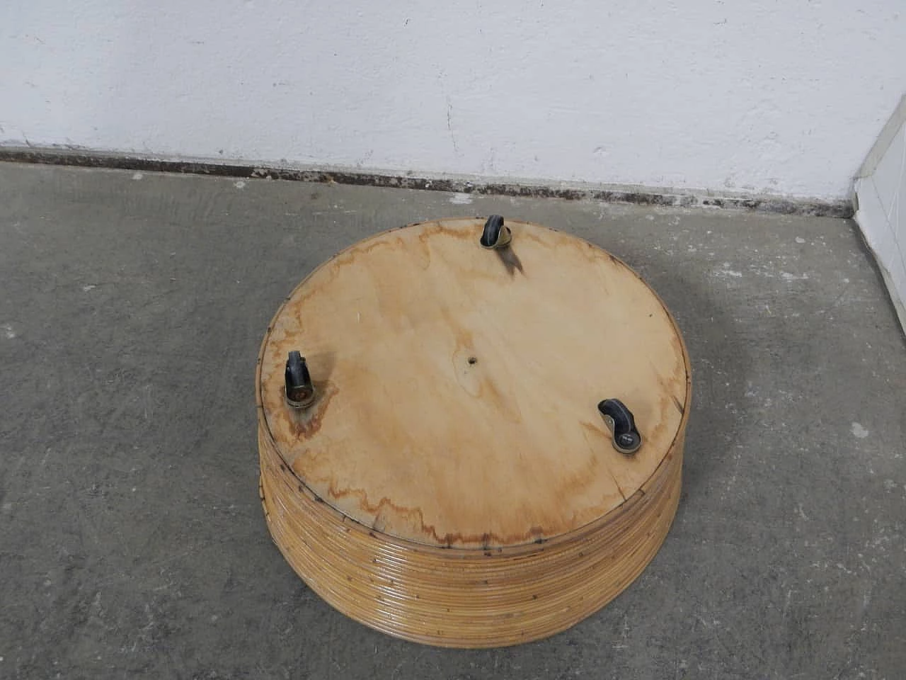 Rattan flower stand with wheels, 1970s 6