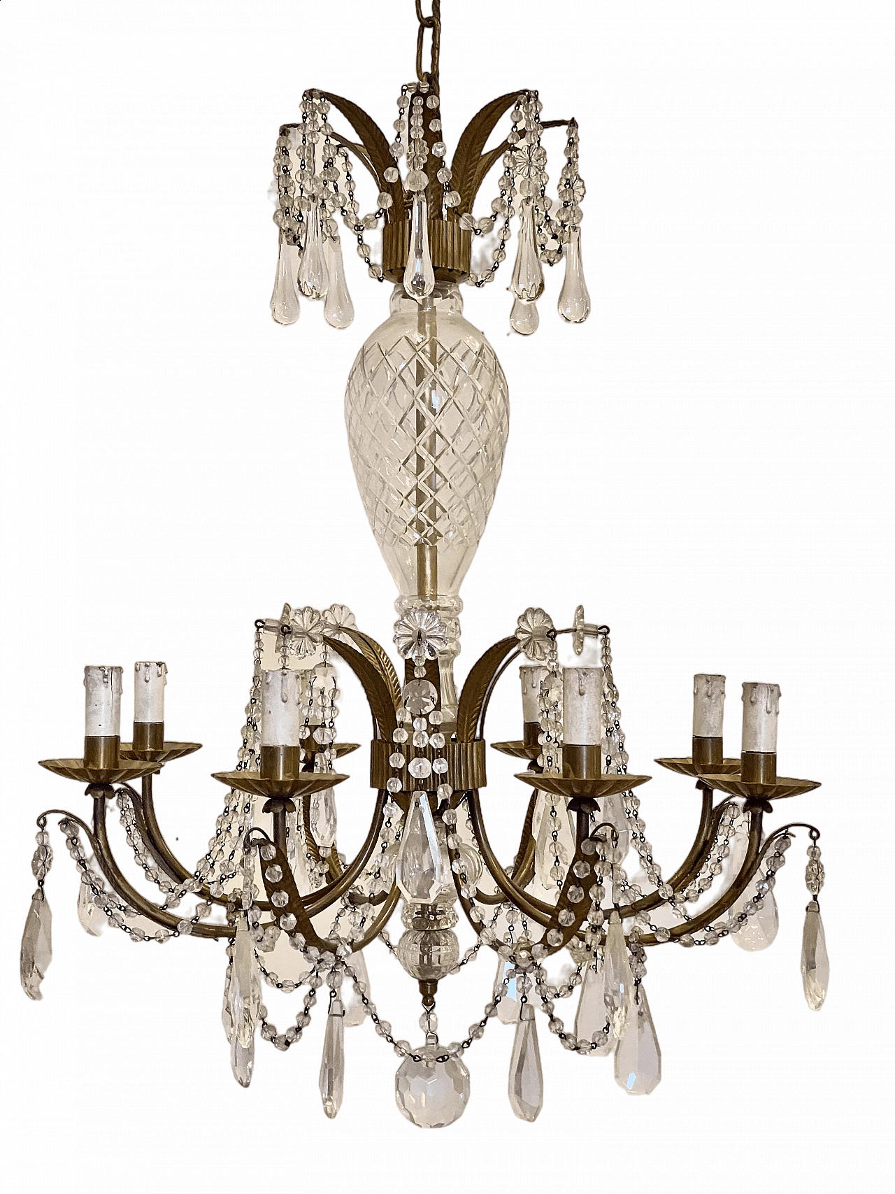 Gilded sheet metal chandelier by Maison Bagues, 1960s 12