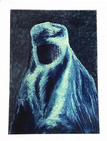 Ludovica Barattieri di San Pietro, Blue Burqa, chalk on paper