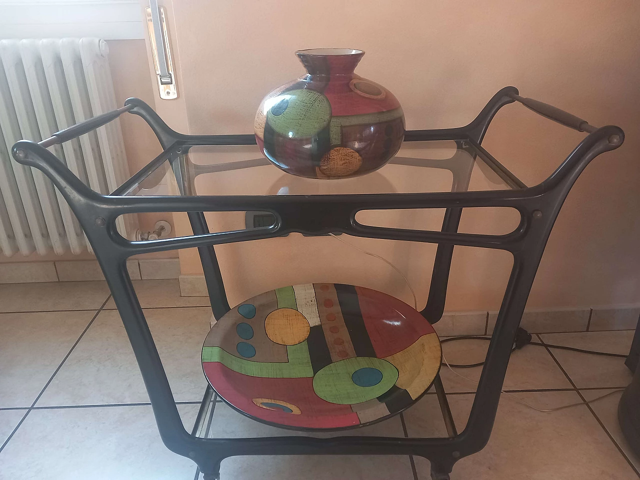 Carrello portavivande in mogano e vetro nello stile di Ico Parisi, anni '50 1