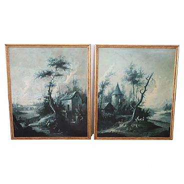 Pair of paintings depicting monochrome landscapes, oil on canvas, mid-18th century