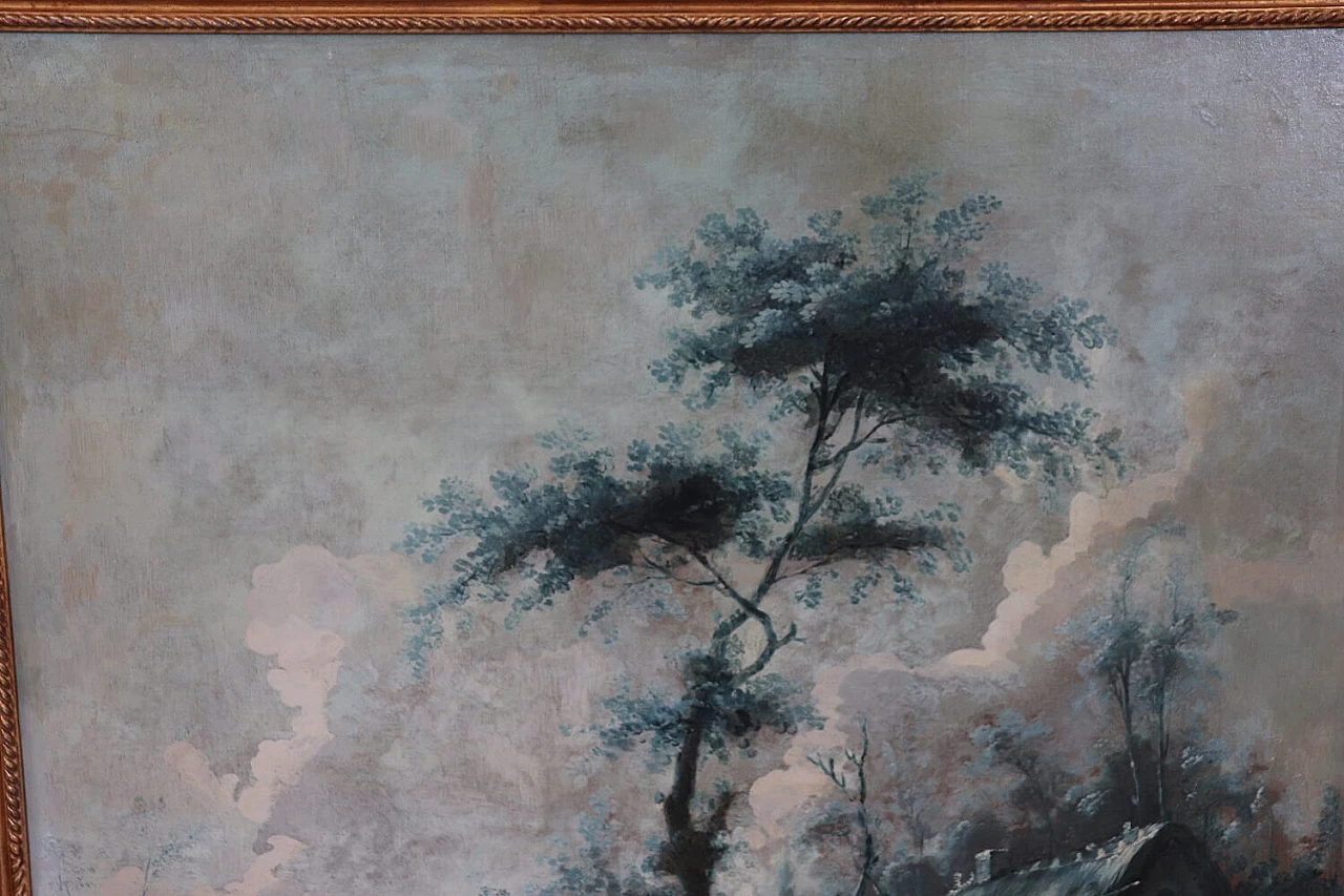Coppia di dipinti raffiguranti paesaggi monocromatici, olio su tela, metà '700 3
