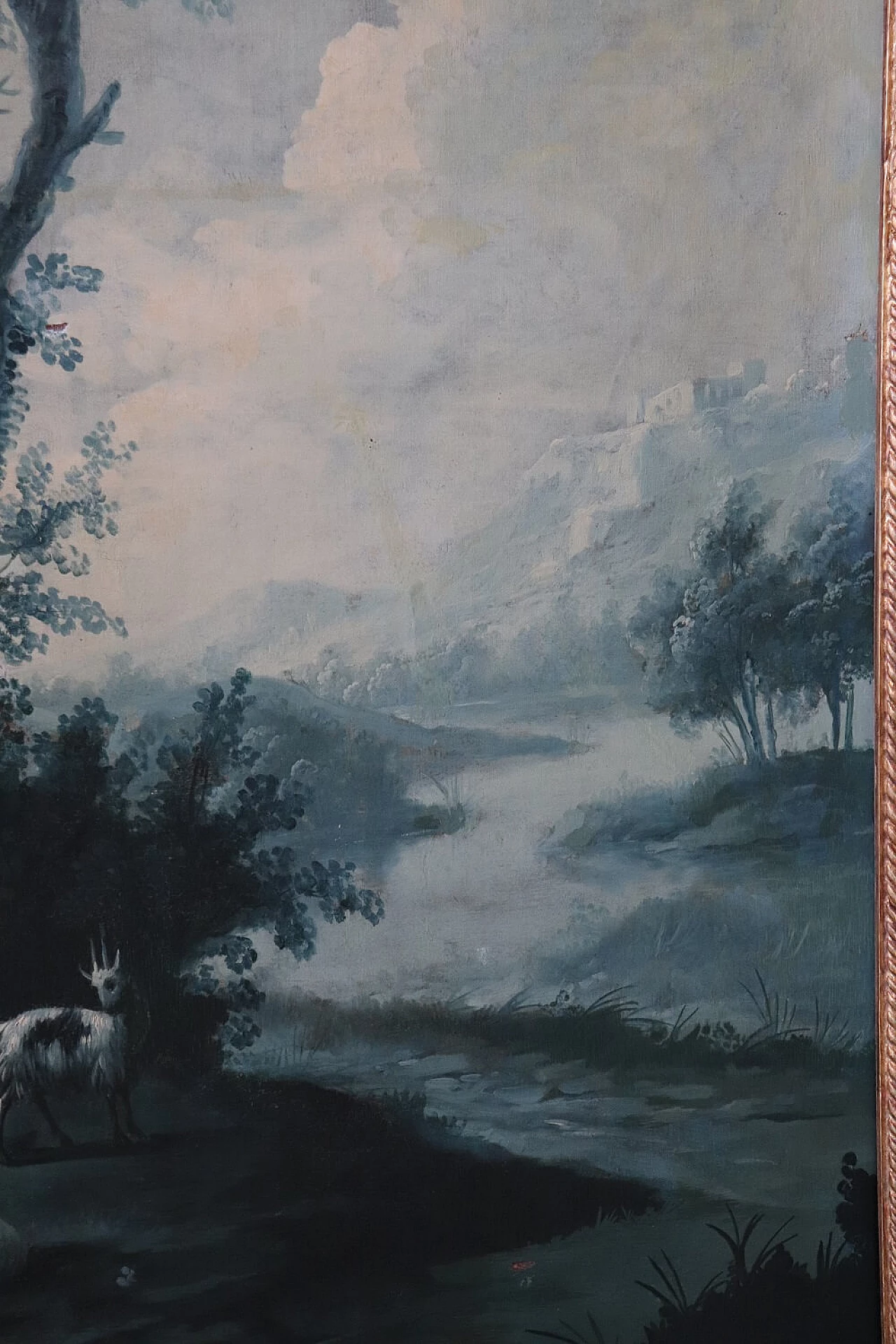 Coppia di dipinti raffiguranti paesaggi monocromatici, olio su tela, metà '700 16