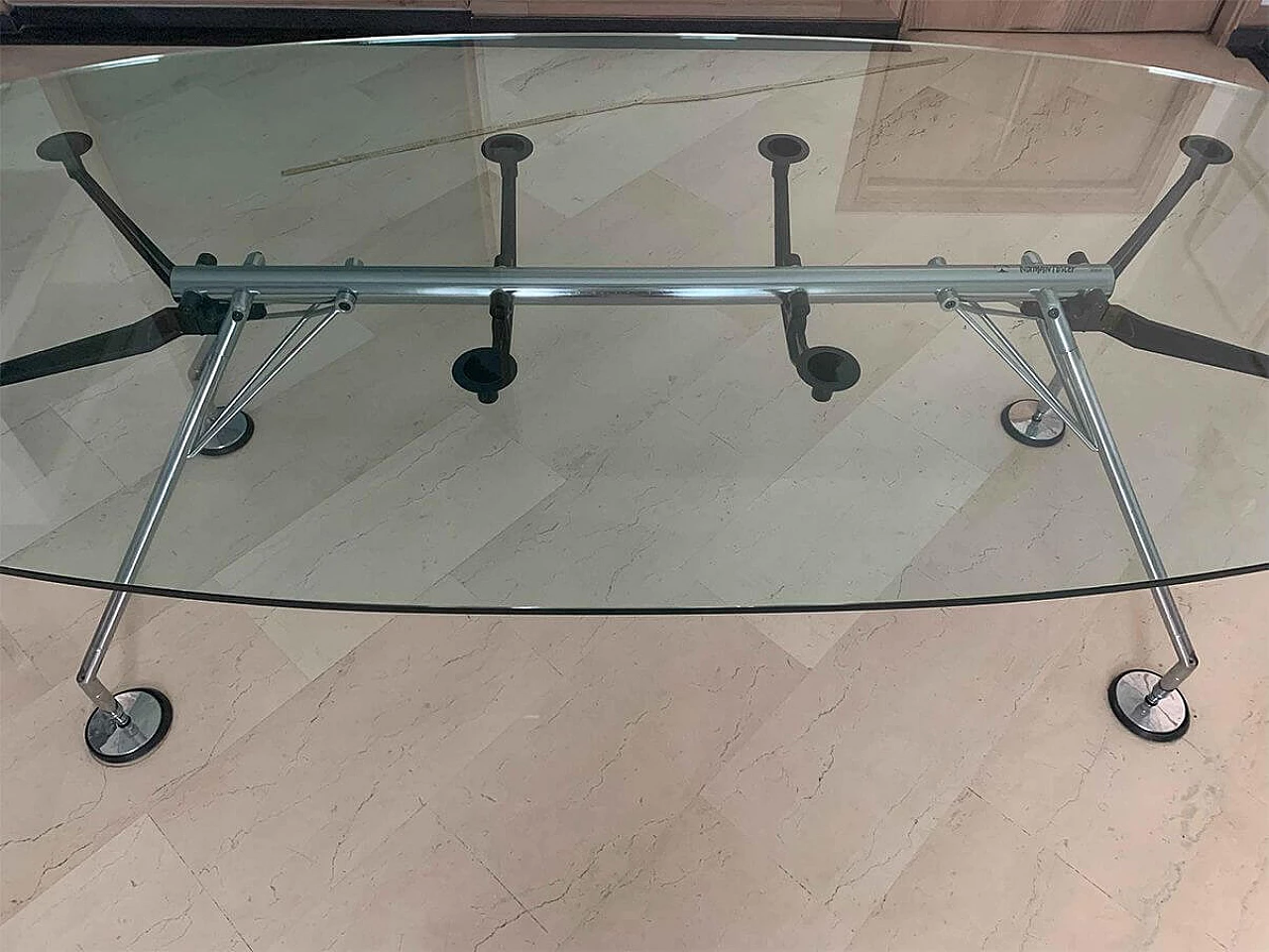 Oval glass and metal table by Norman Foster for Tecno, 2000s 5