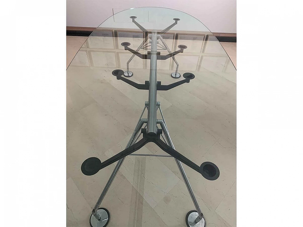 Oval glass and metal table by Norman Foster for Tecno, 2000s 6