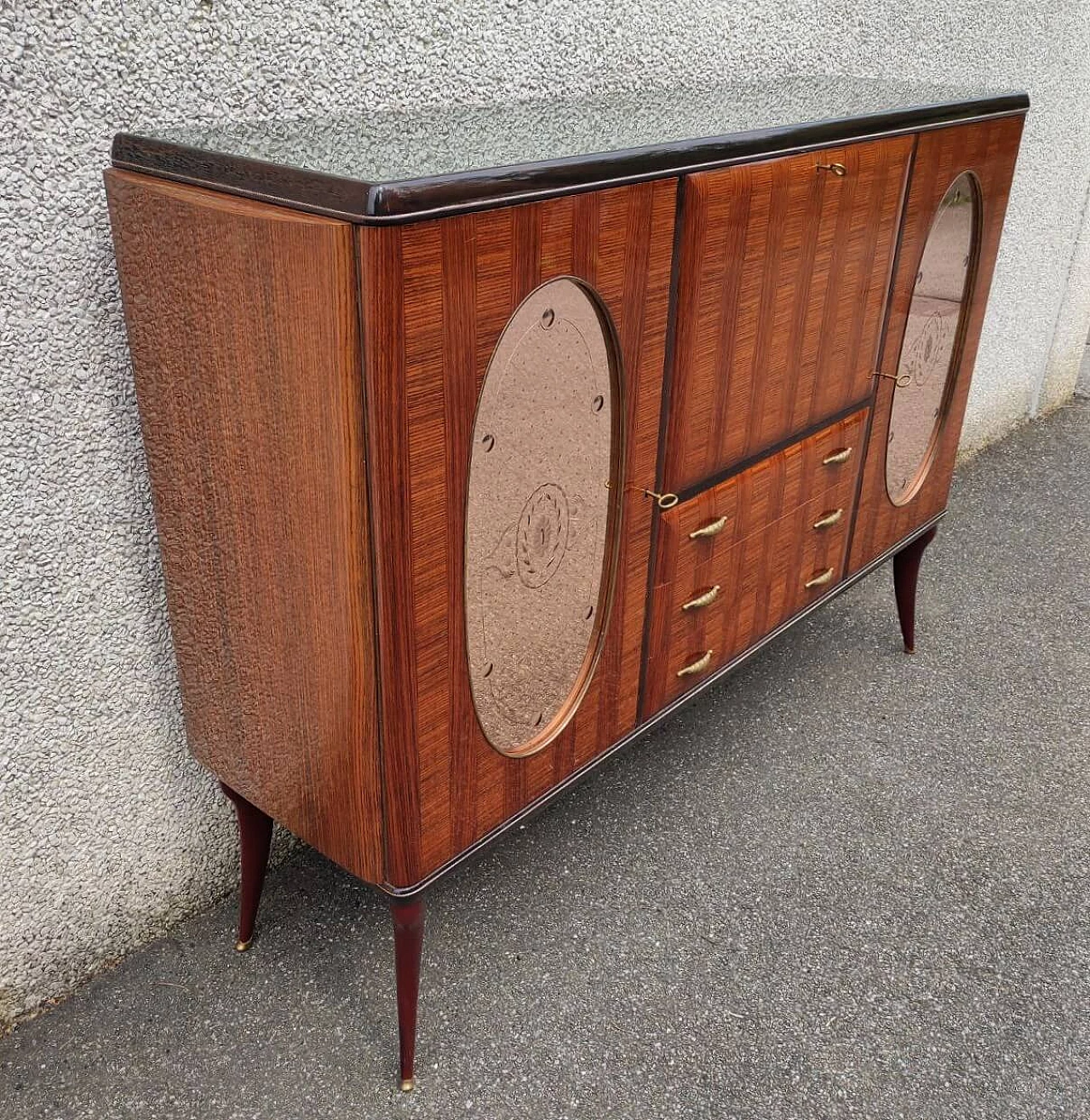 Mobile bar in legno di Vittorio Dassi per G. Cecchini e C. di Lissone, anni '50 2