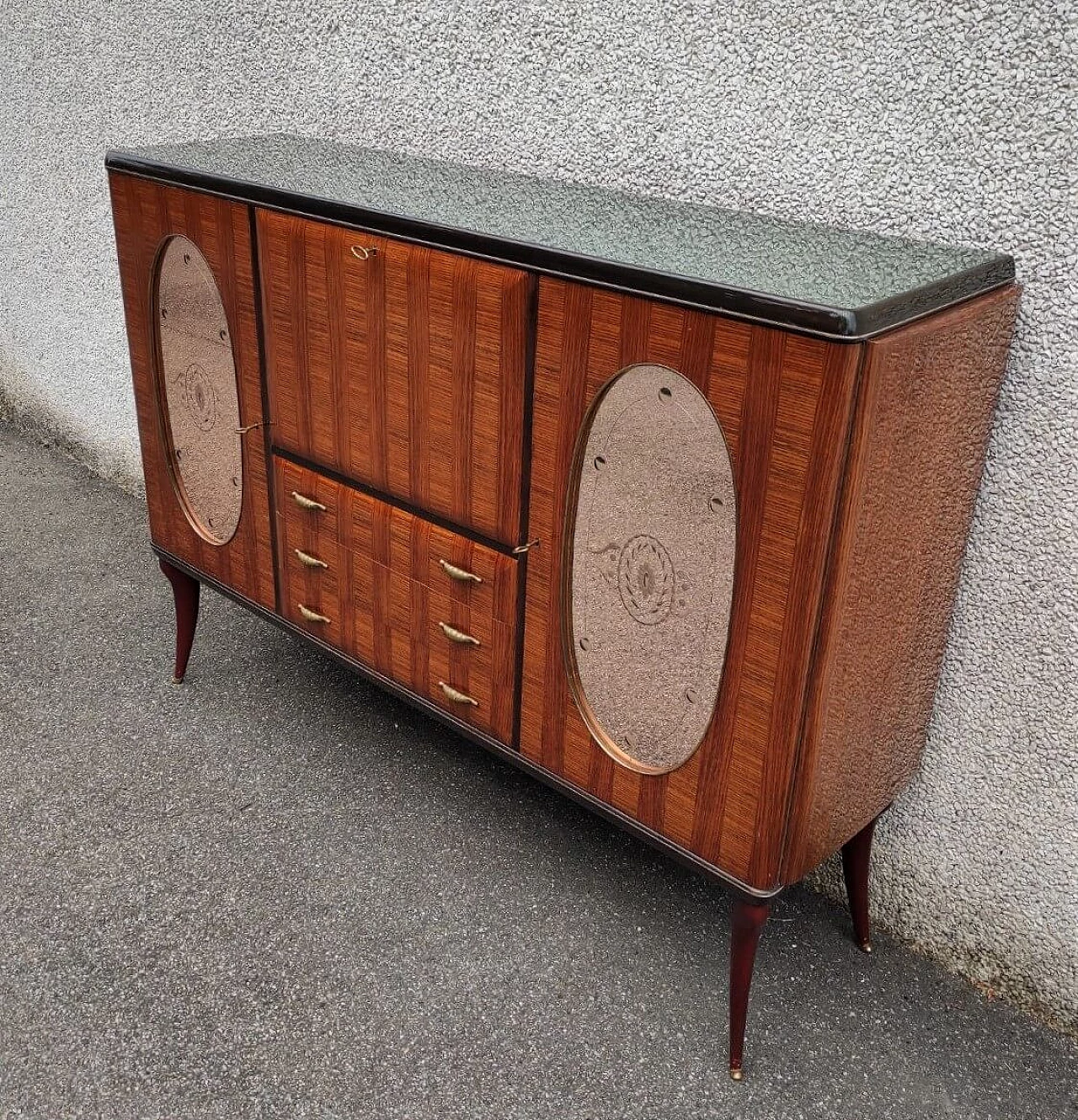 Mobile bar in legno di Vittorio Dassi per G. Cecchini e C. di Lissone, anni '50 3