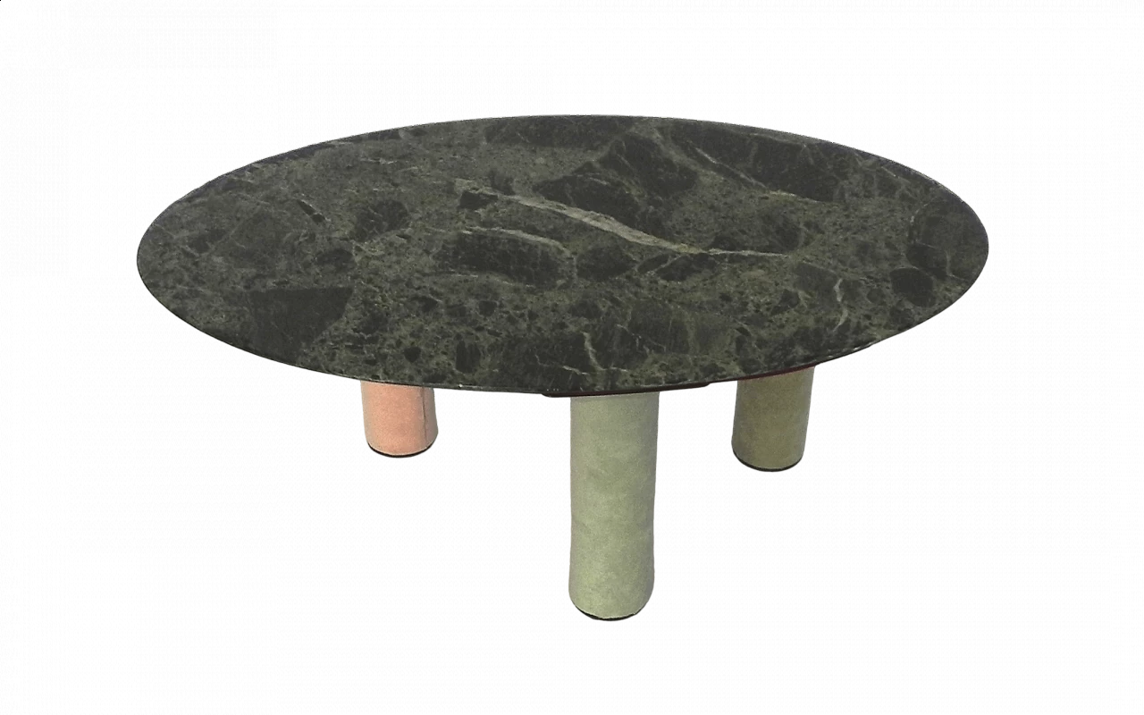 Tavolino ovale con piano in marmo Verde Alpi e gambe in alcantara, anni '2000 16