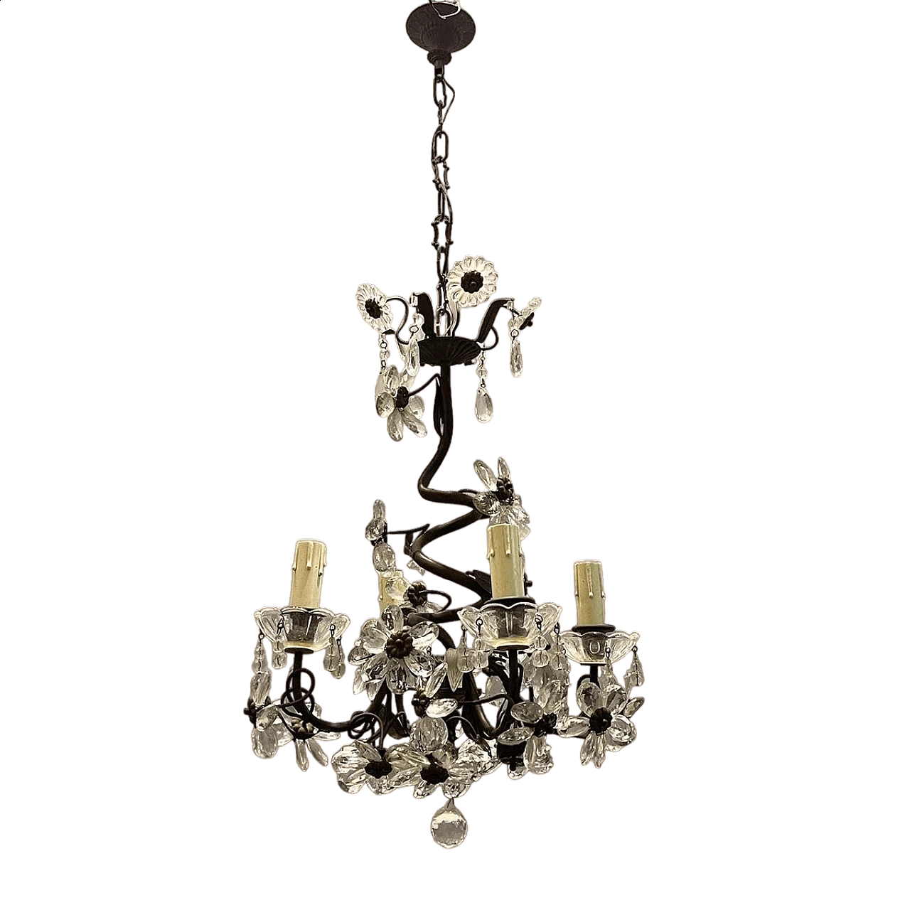 Crystal flower chandelier by Maison Bagues, 1940s 8