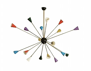 Coloured brass Sputnik chandelier in Stilnovo style, late 20th century