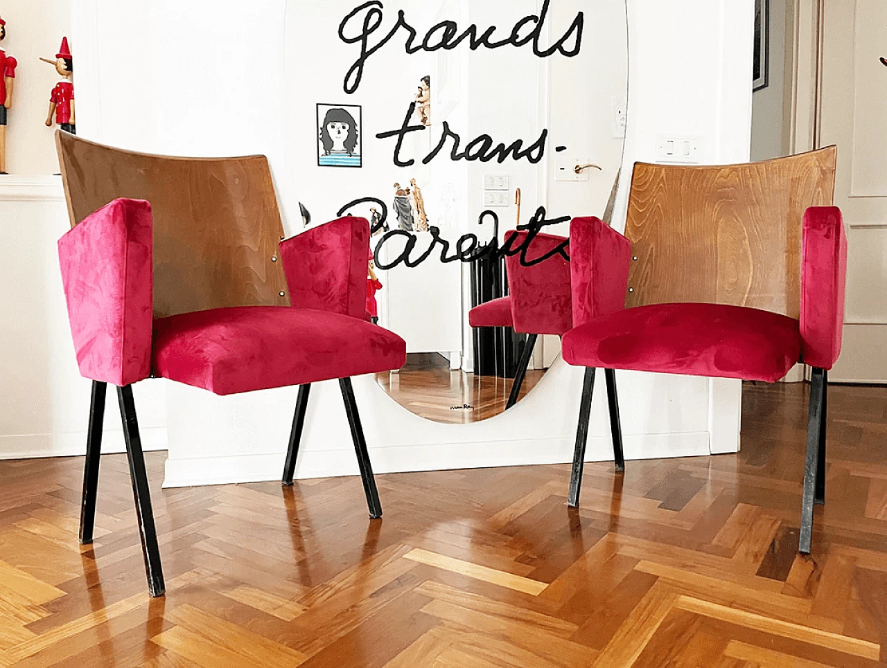 Pair of theatre armchairs, 1950s 1