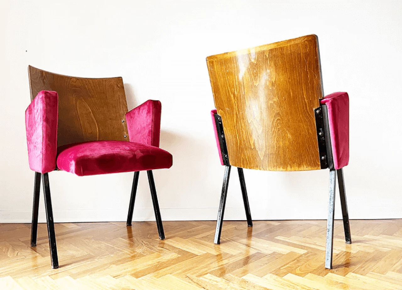 Pair of theatre armchairs, 1950s 4