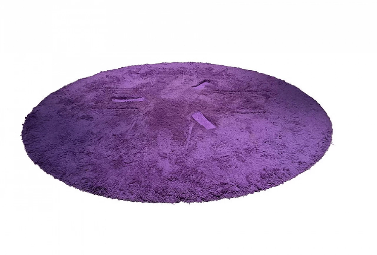 Purple round rug in Tisca Wool, 1970s 1