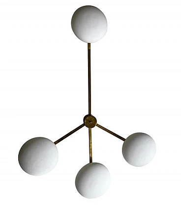 Brass and glass ceiling lamp in the style of Angelo Lelli, 1950s