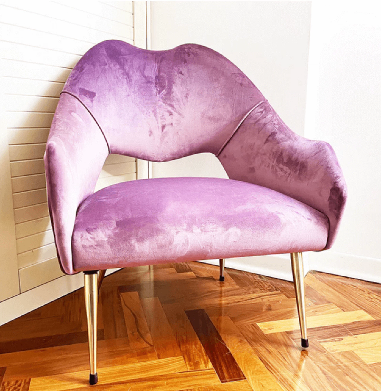 Pair of mauve and purple velvet armchairs Mr & Mrs, 1960s 2