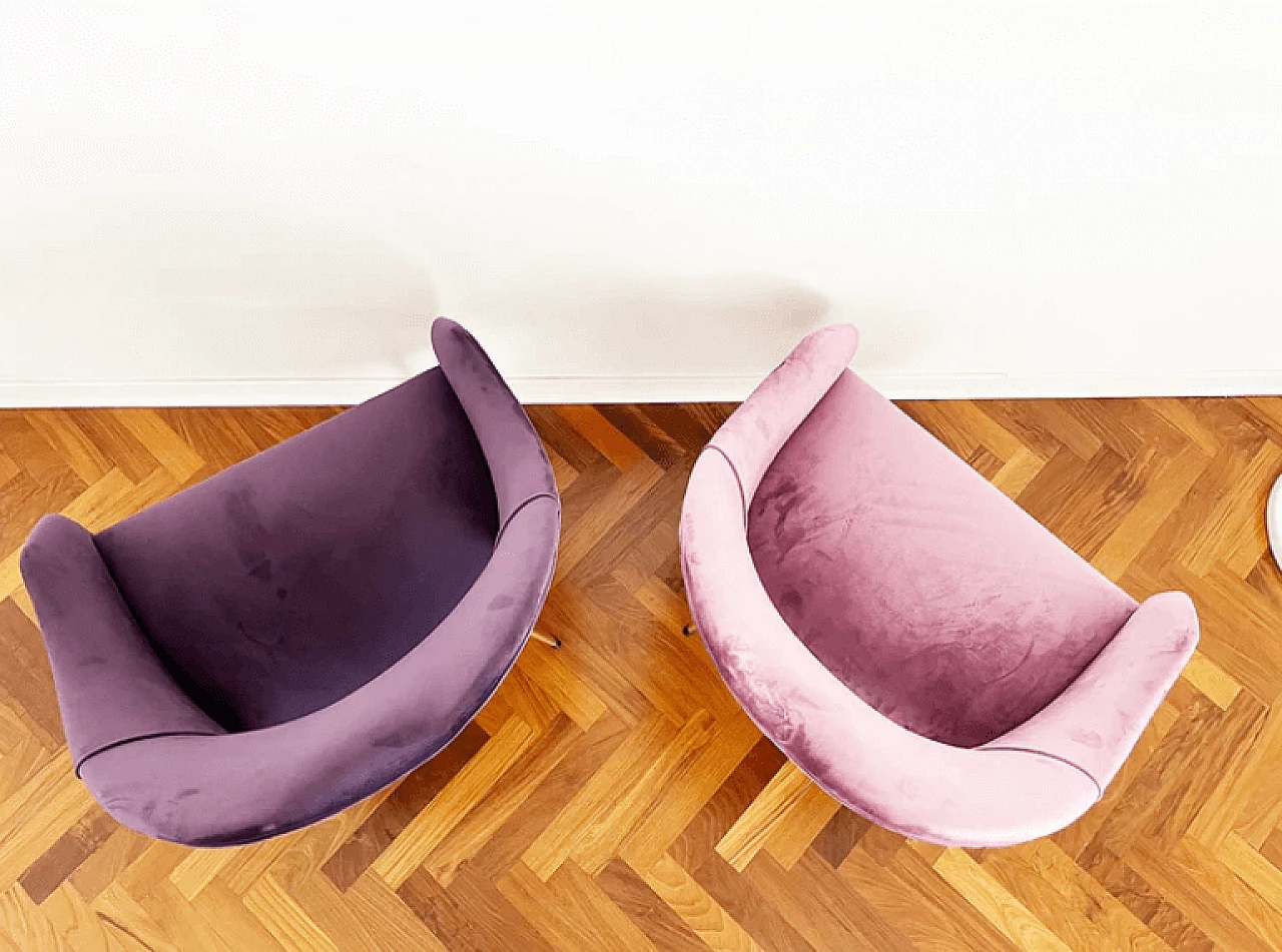 Pair of mauve and purple velvet armchairs Mr & Mrs, 1960s 7