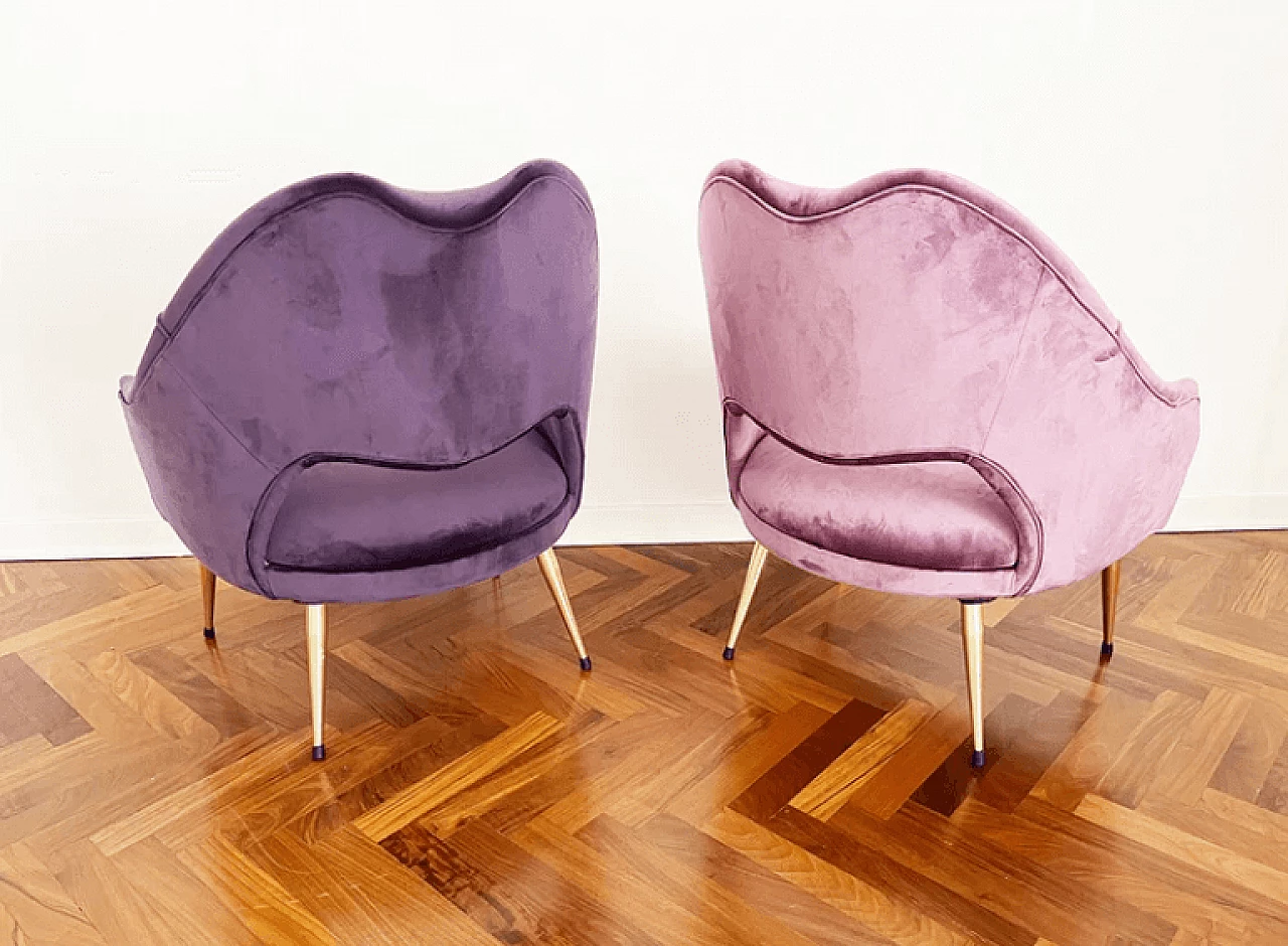 Pair of mauve and purple velvet armchairs Mr & Mrs, 1960s 8