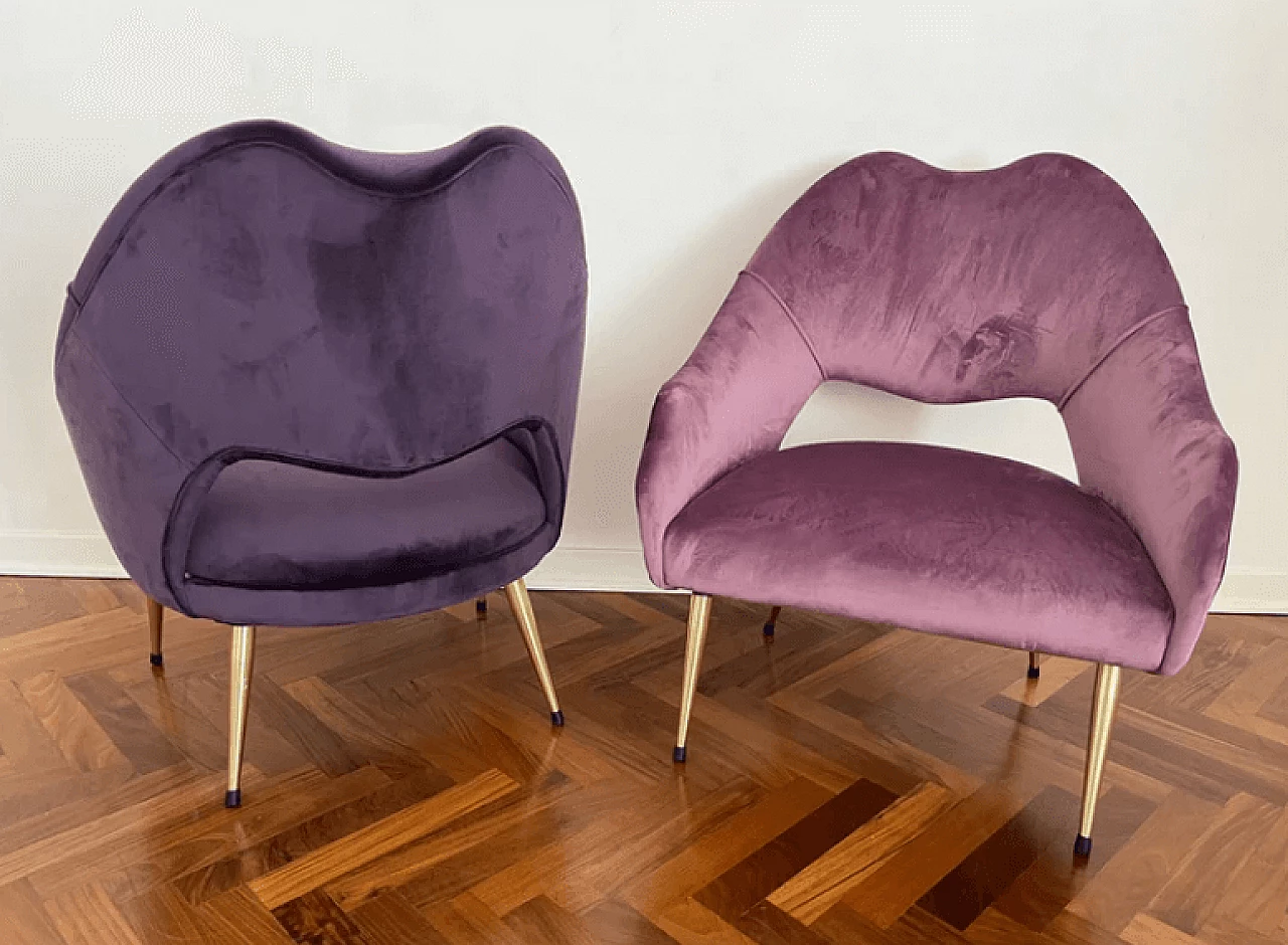 Pair of mauve and purple velvet armchairs Mr & Mrs, 1960s 10