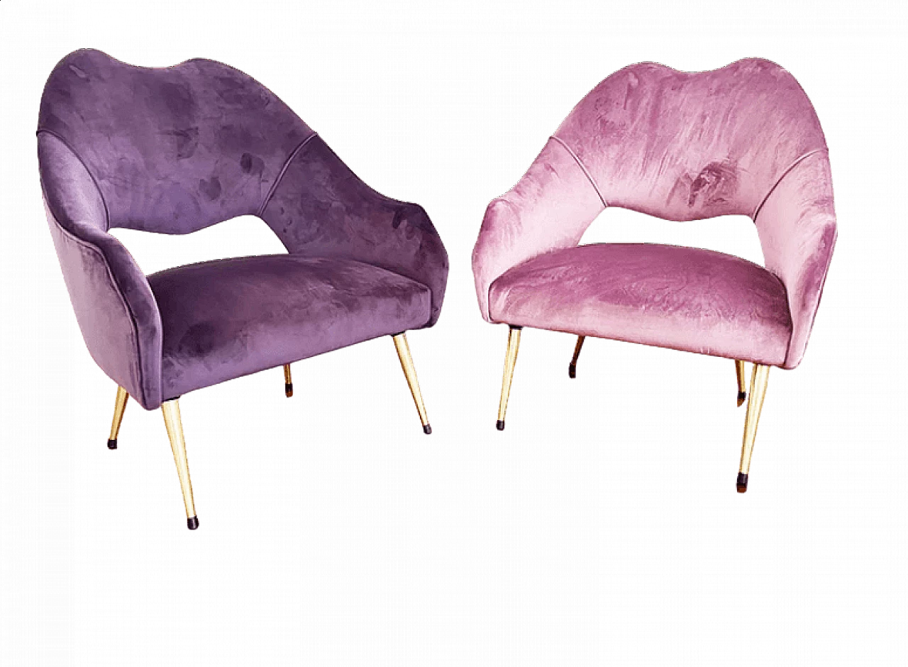 Pair of mauve and purple velvet armchairs Mr & Mrs, 1960s 12