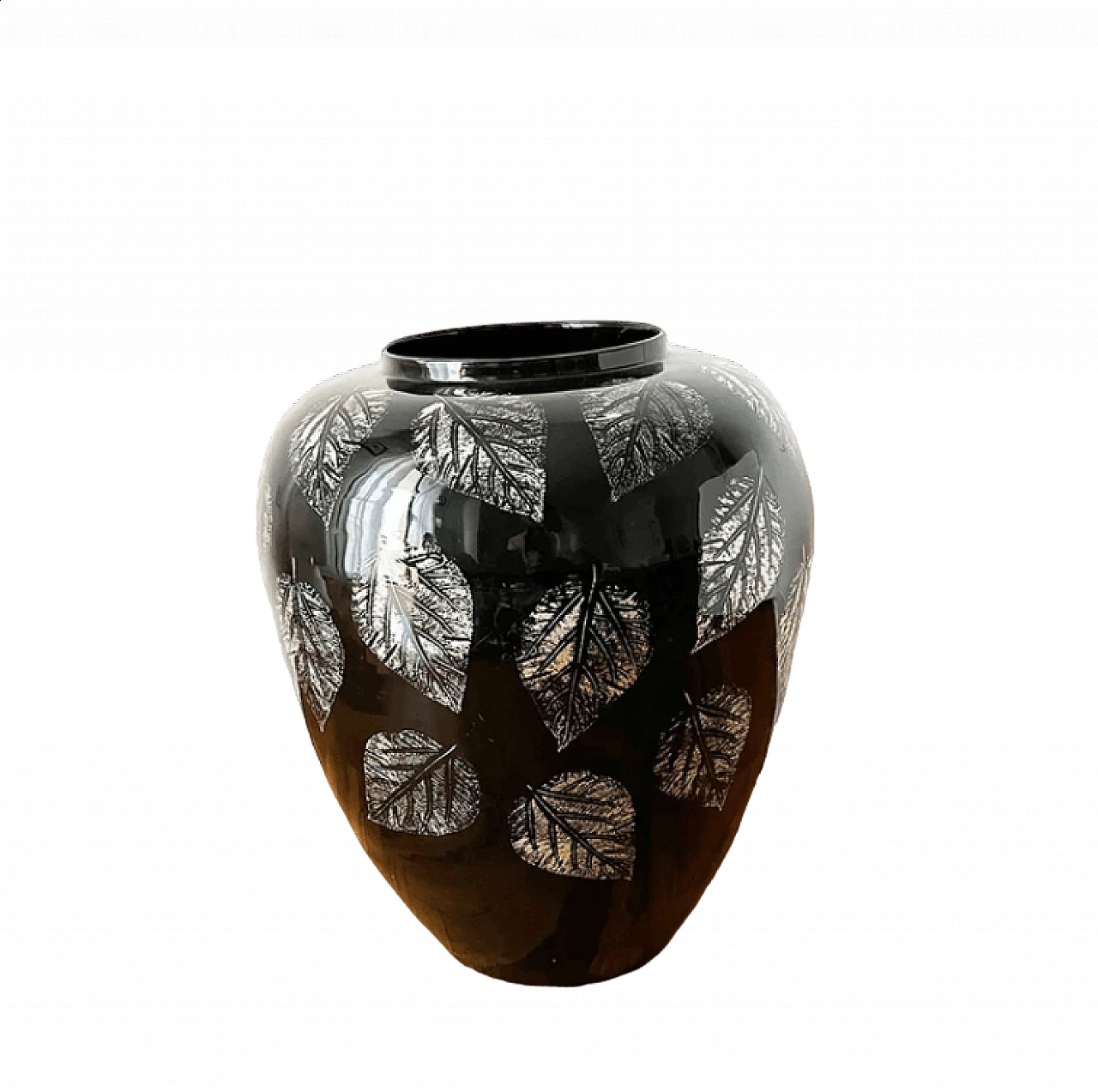 Black lacquered bamboo vase with gold decoration, 1960s 4