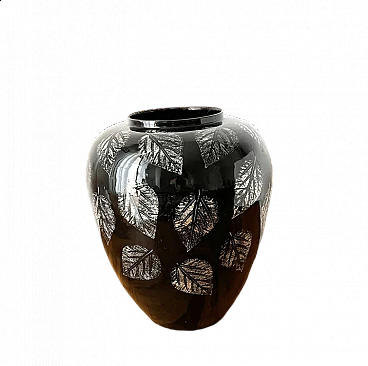 Black lacquered bamboo vase with gold decoration, 1960s