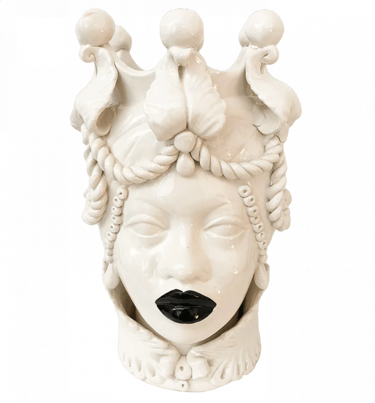 Testa di Moro with black lips, Caltagirone ceramic vase, 2000s 6