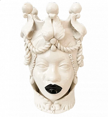Testa di Moro with black lips, Caltagirone ceramic vase, 2000s