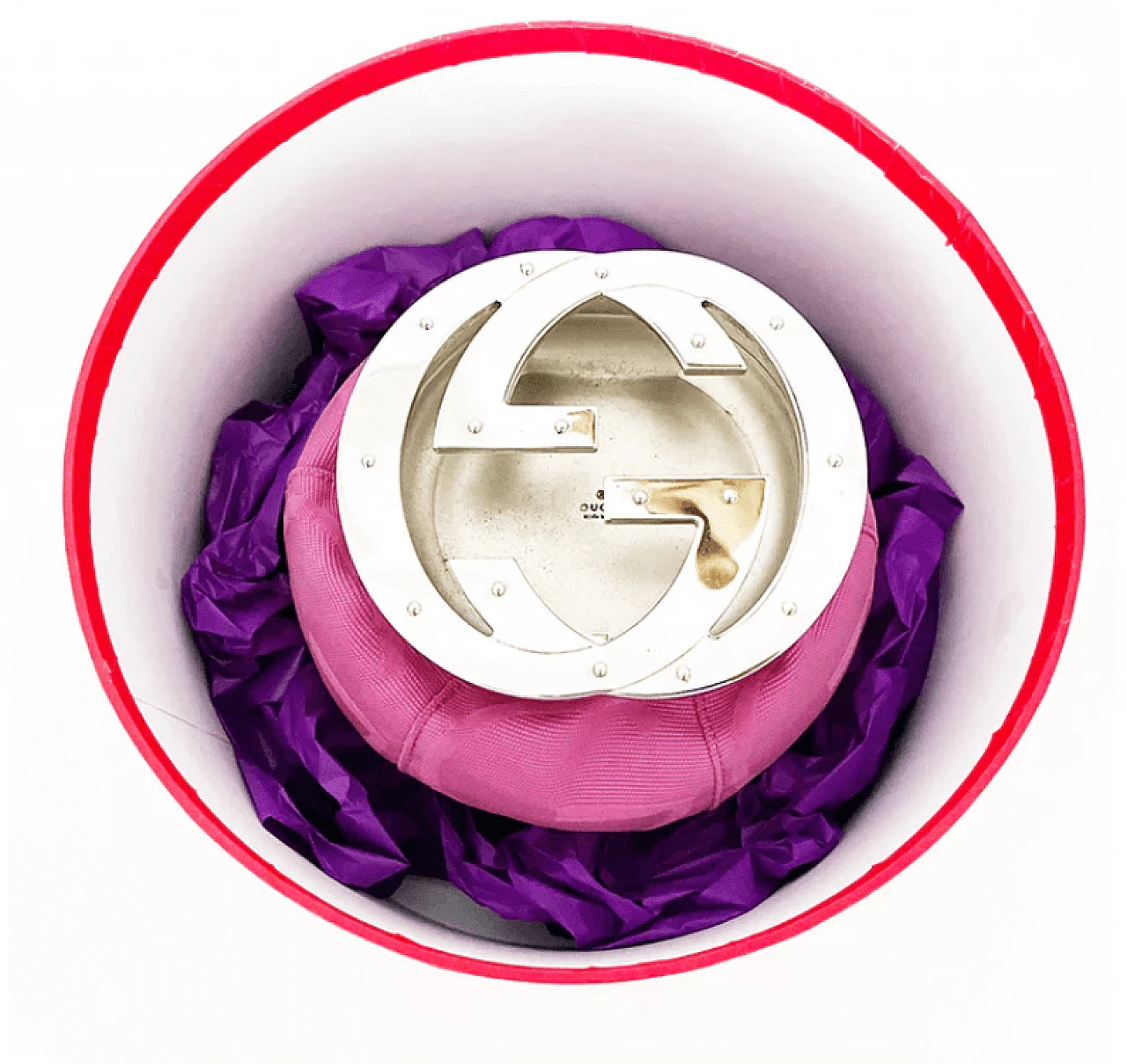 Posacenere Gucci in metallo e tessuto rosa, anni '90 1