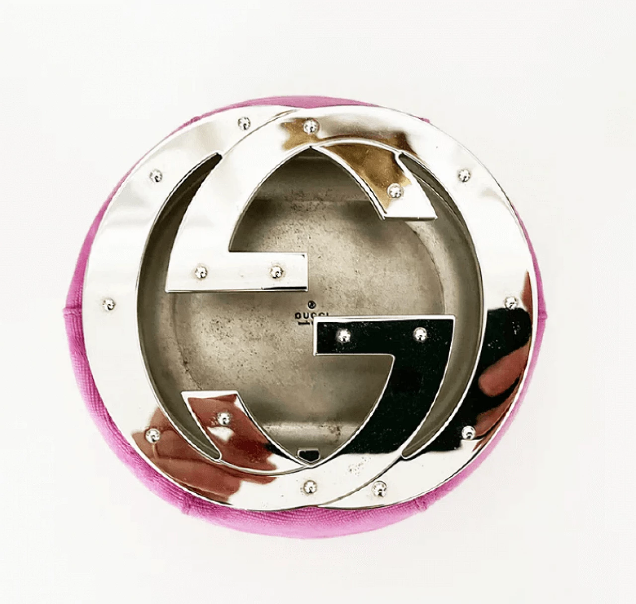 Posacenere Gucci in metallo e tessuto rosa, anni '90 5