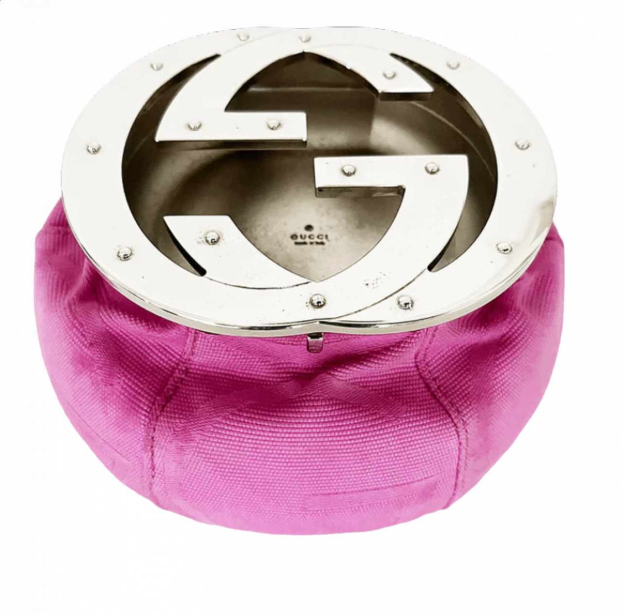 Posacenere Gucci in metallo e tessuto rosa, anni '90 7