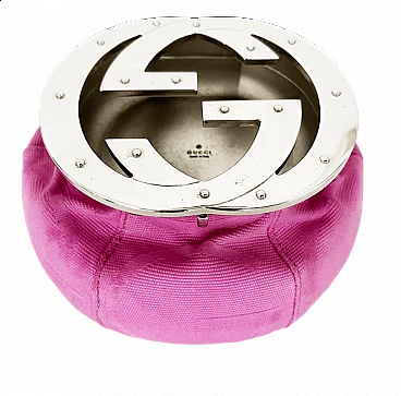 Gucci ashtray in metal and pink fabric, 1990s