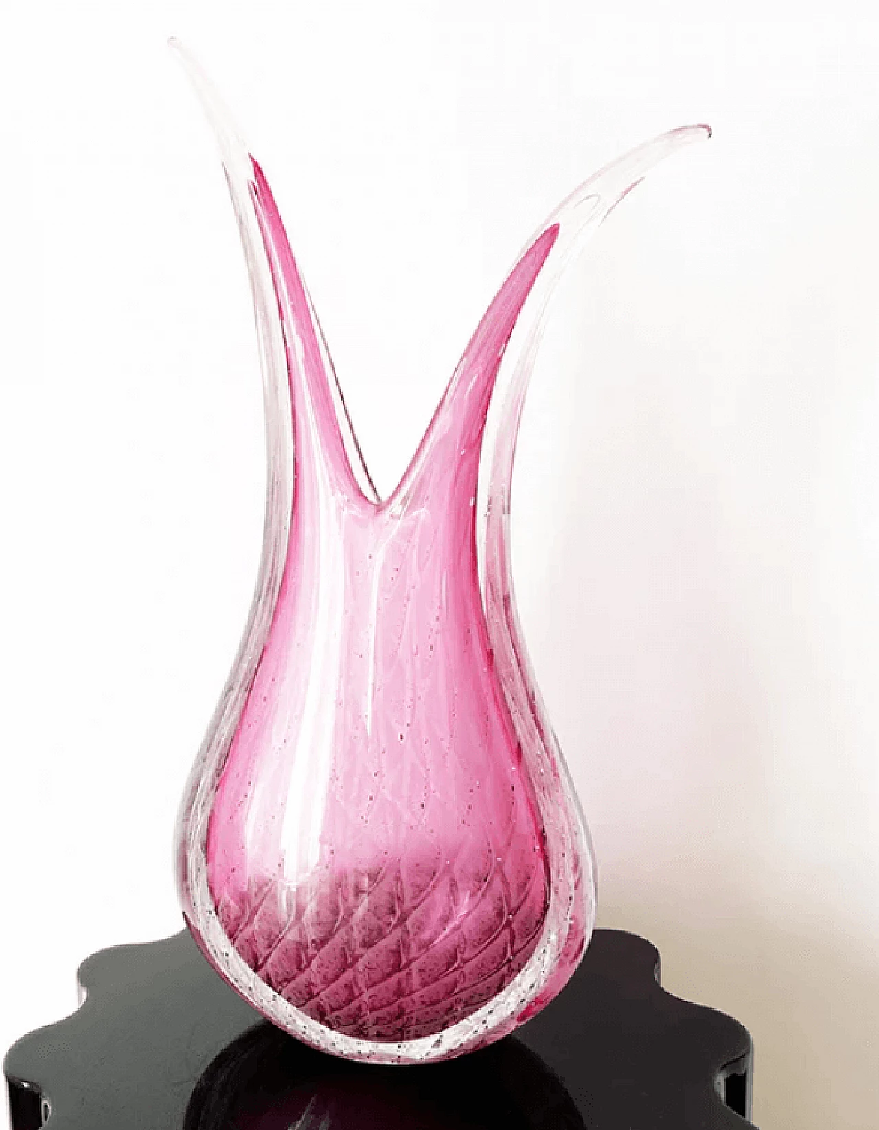 Pink Murano glass two-pronged vase, 1950s 5