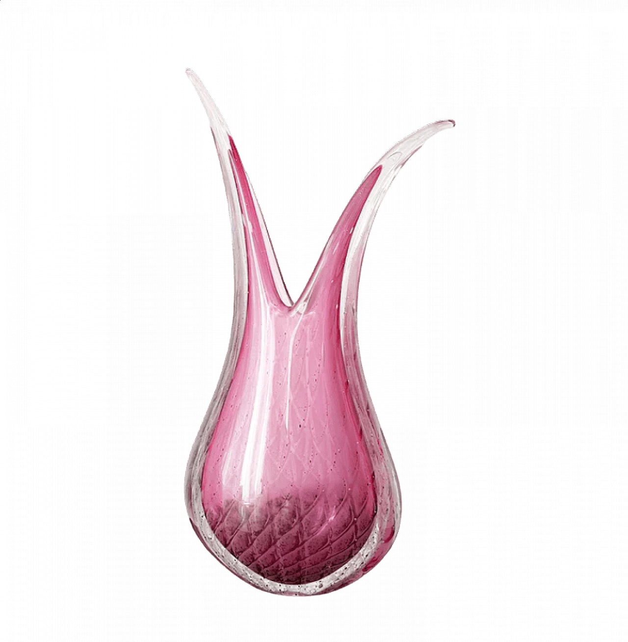 Pink Murano glass two-pronged vase, 1950s 6