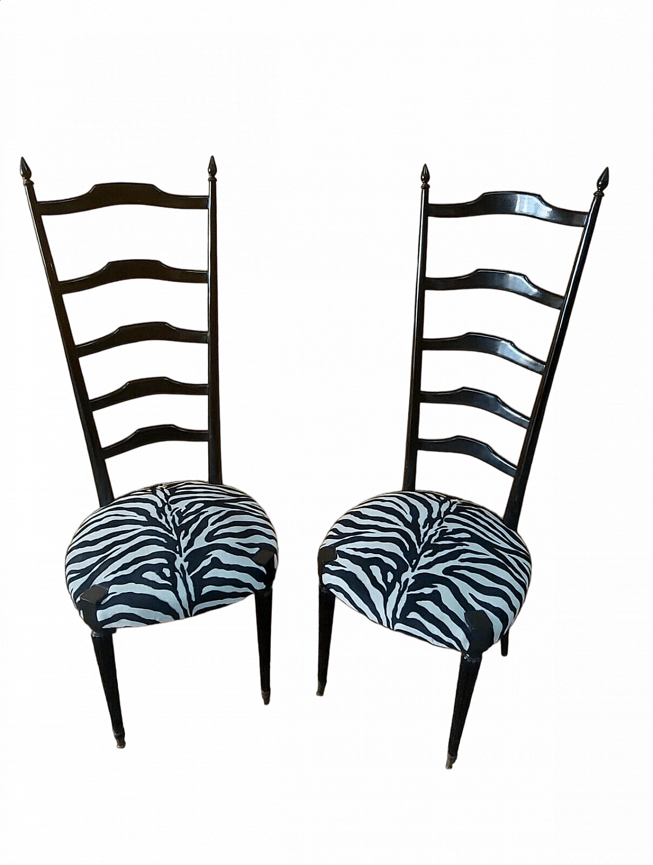 Coppia di sedie Chiavarine in ebano con schienale alto, anni '60 5