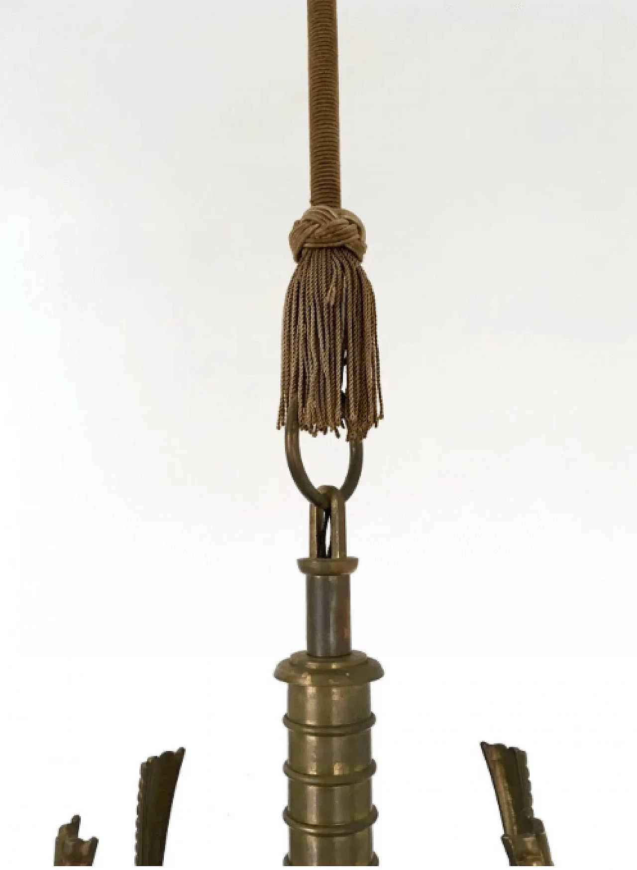 Six-armed brass and blown glass chandelier attributable to Paolo Buffa, 1930s 6